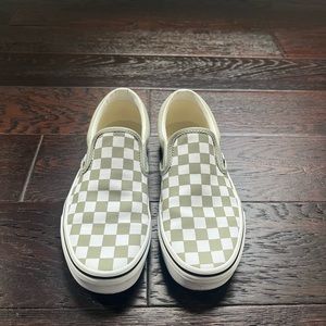 Vans Sage Green Checkered Slip On Sneakers Women’s Size 7